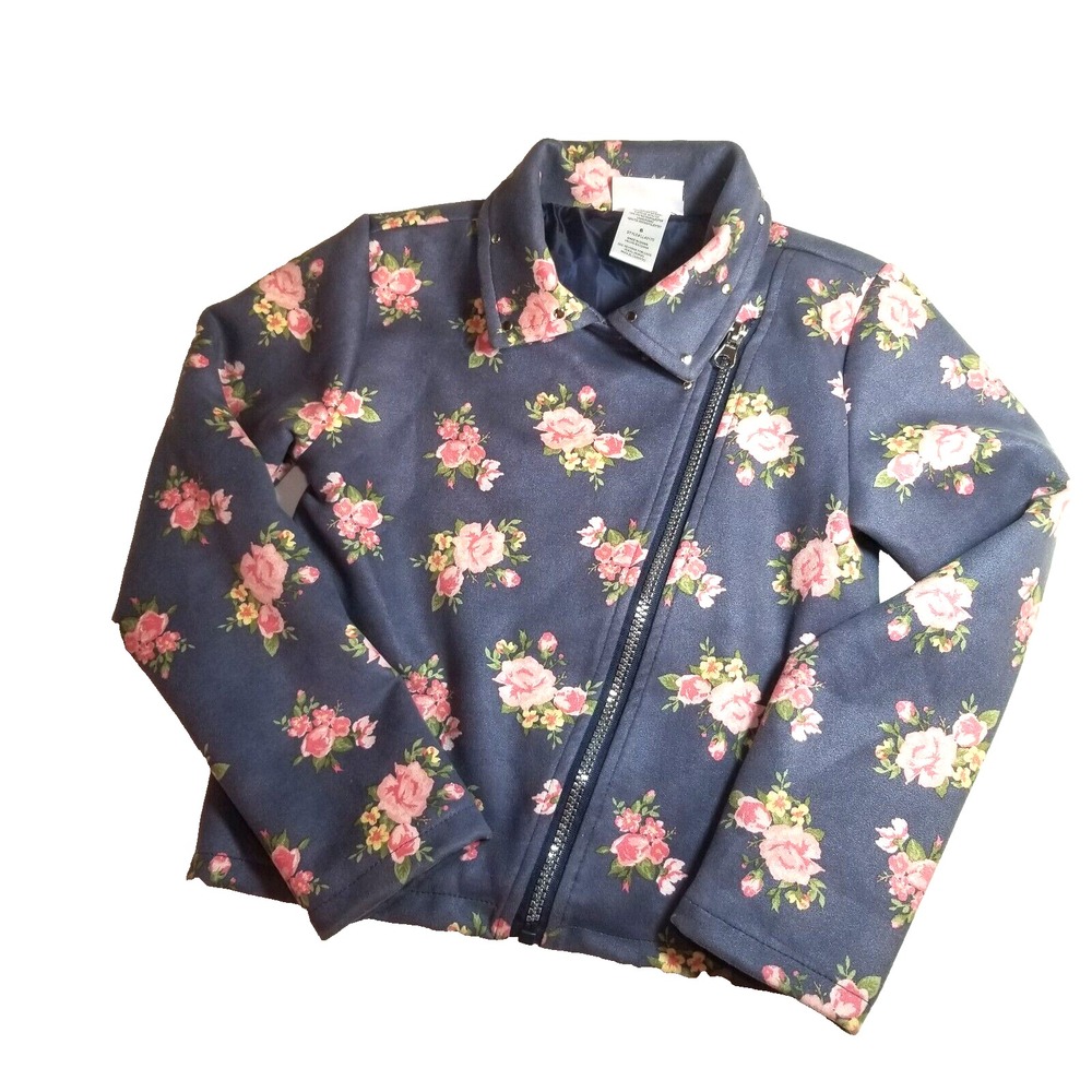 Little Lass Girls Floral‎ Faux Suede Studded Collar Moto Style Jacket Size 6
